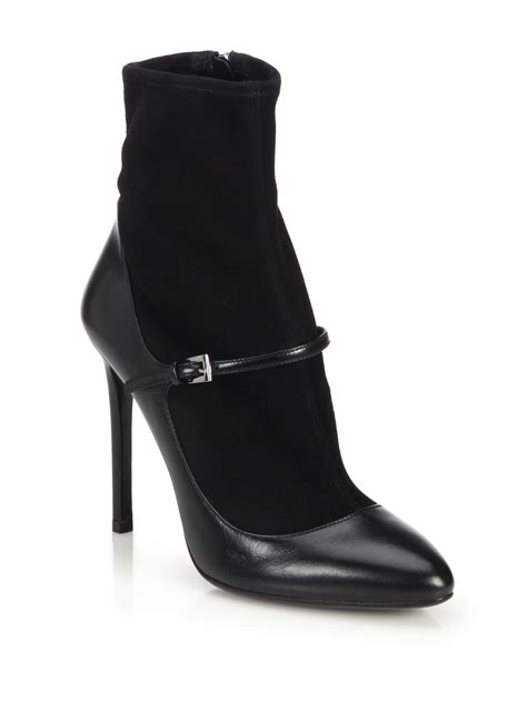 prada black suede booties|Prada block heel bootie.